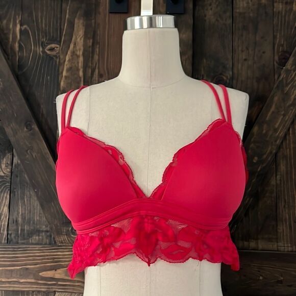 Pink Victoria’s Secret red push up bralette bra strappy Sz-Small - Picture 1 of 11